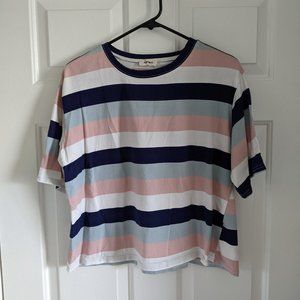 Striped Boxy Cropped Short Sleeve Tshirt